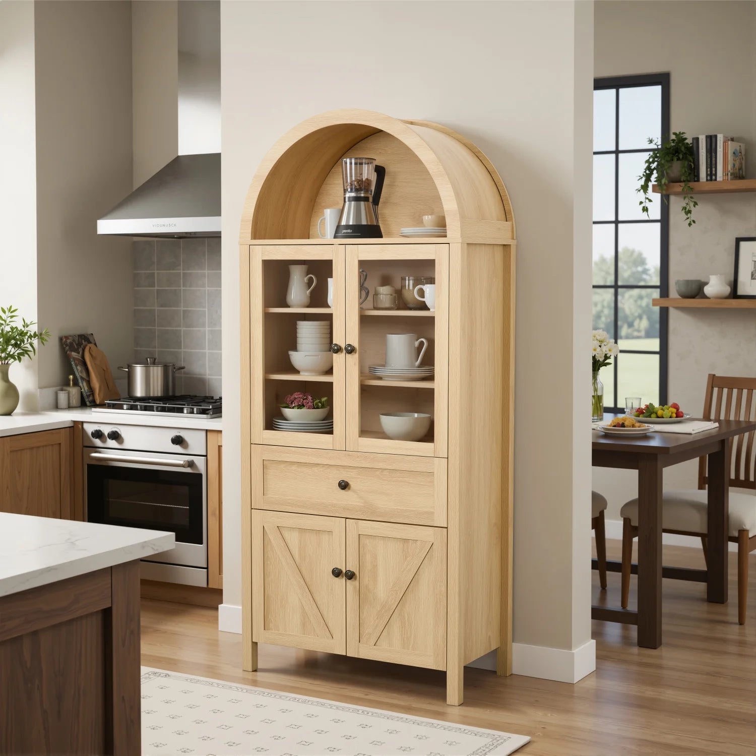 Lisonu 72" Arched Bookcase with Doors, Tall Dome Display Cabinet with Storage for Living Room or Home - Product image 2