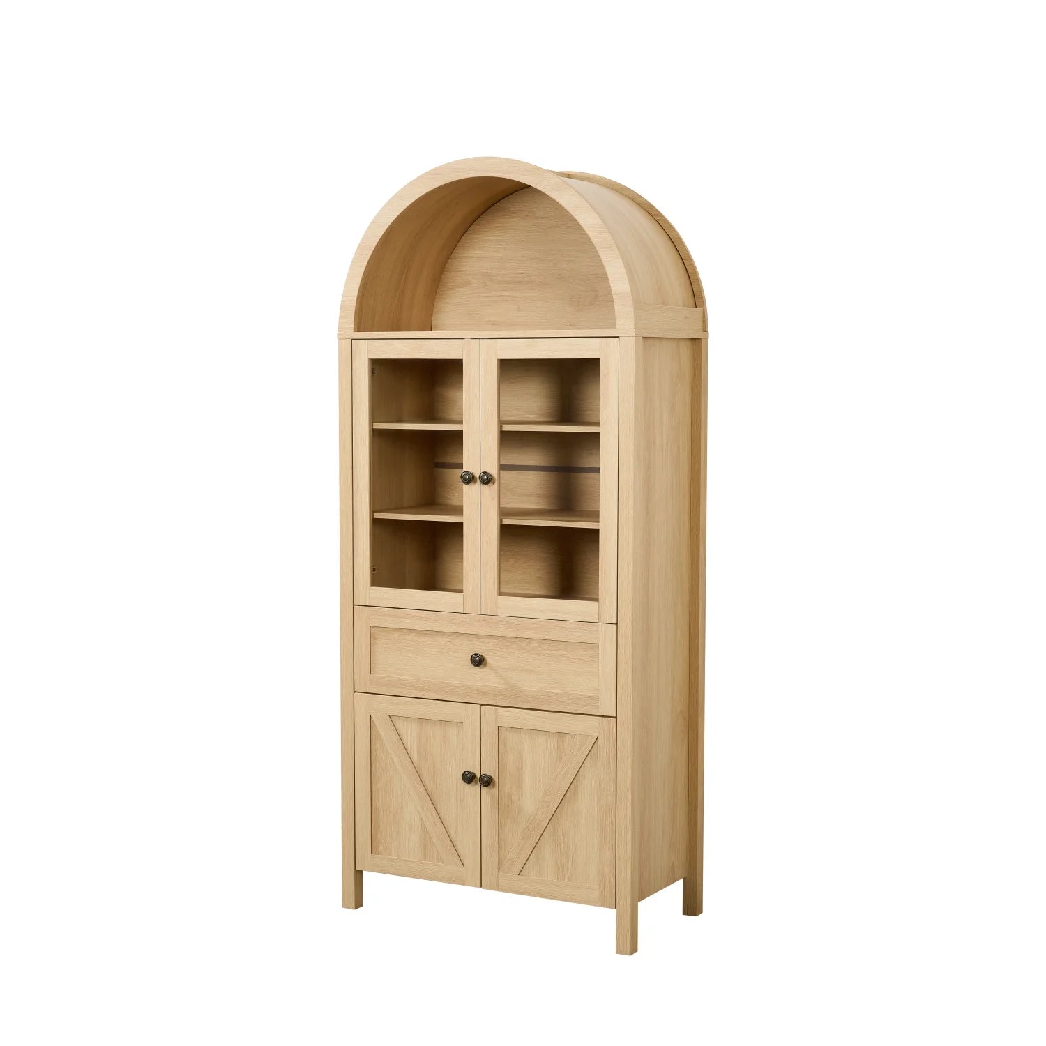 Lisonu 72" Arched Bookcase with Doors, Tall Dome Display Cabinet with Storage for Living Room or Home - Product image 7