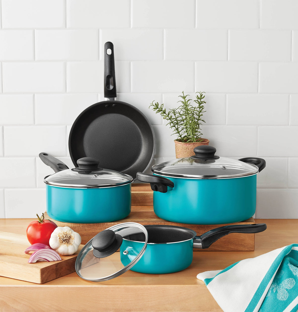 Mainstays 7 Piece Non-Stick Cookware Set Aluminum Teal, Size: Various - Product image 1