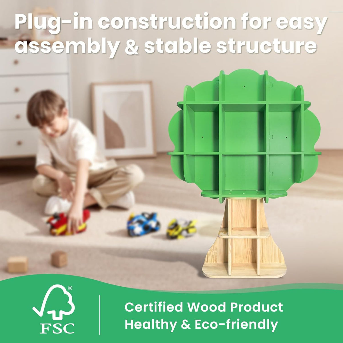 Kids Bookshelf - 5 Tier Kids Bookcase, Green Bookshelf for Children and Toddlers - Product image 4