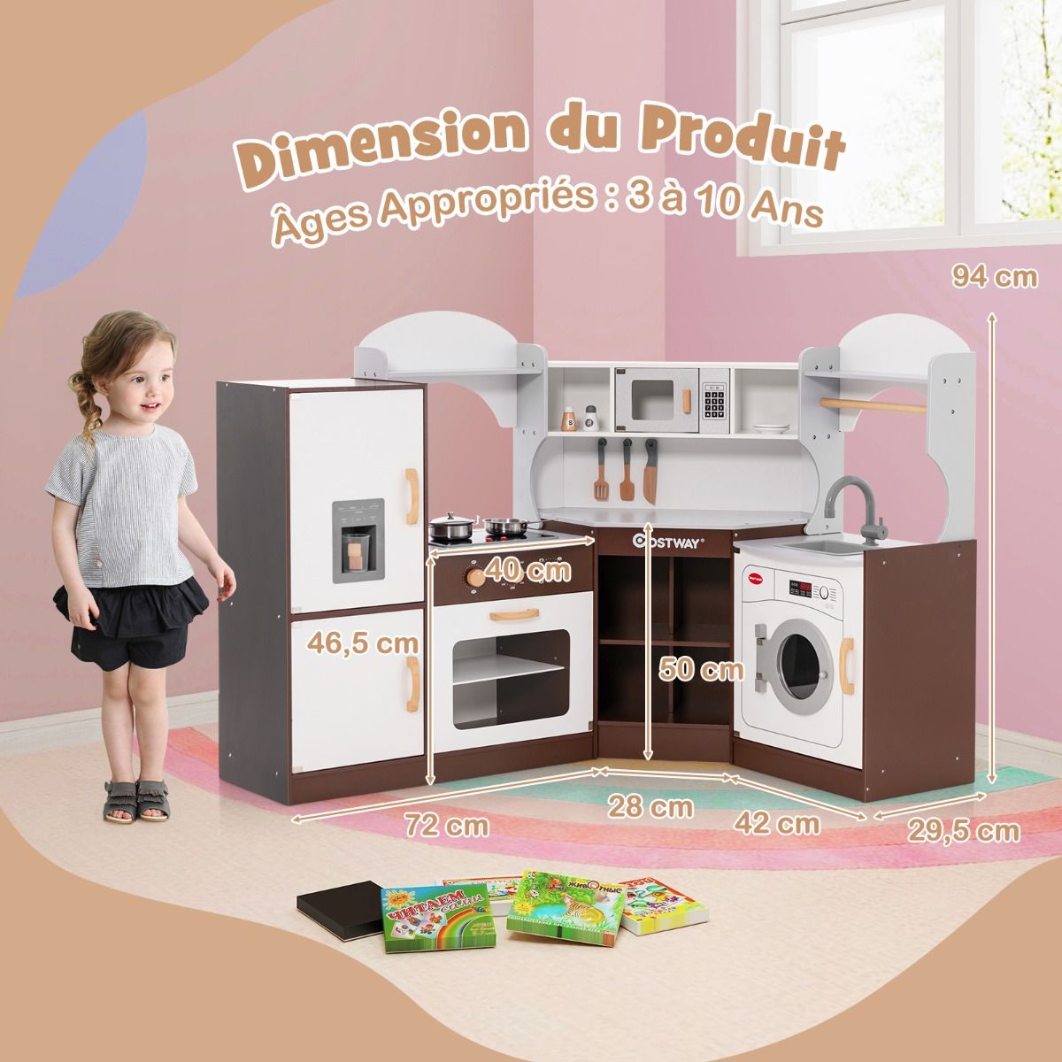 Corner Kitchen Game for Children Ages 3 and Up Wooden Ice Maker Napkin Holder Accessories Sound and Light Effects -