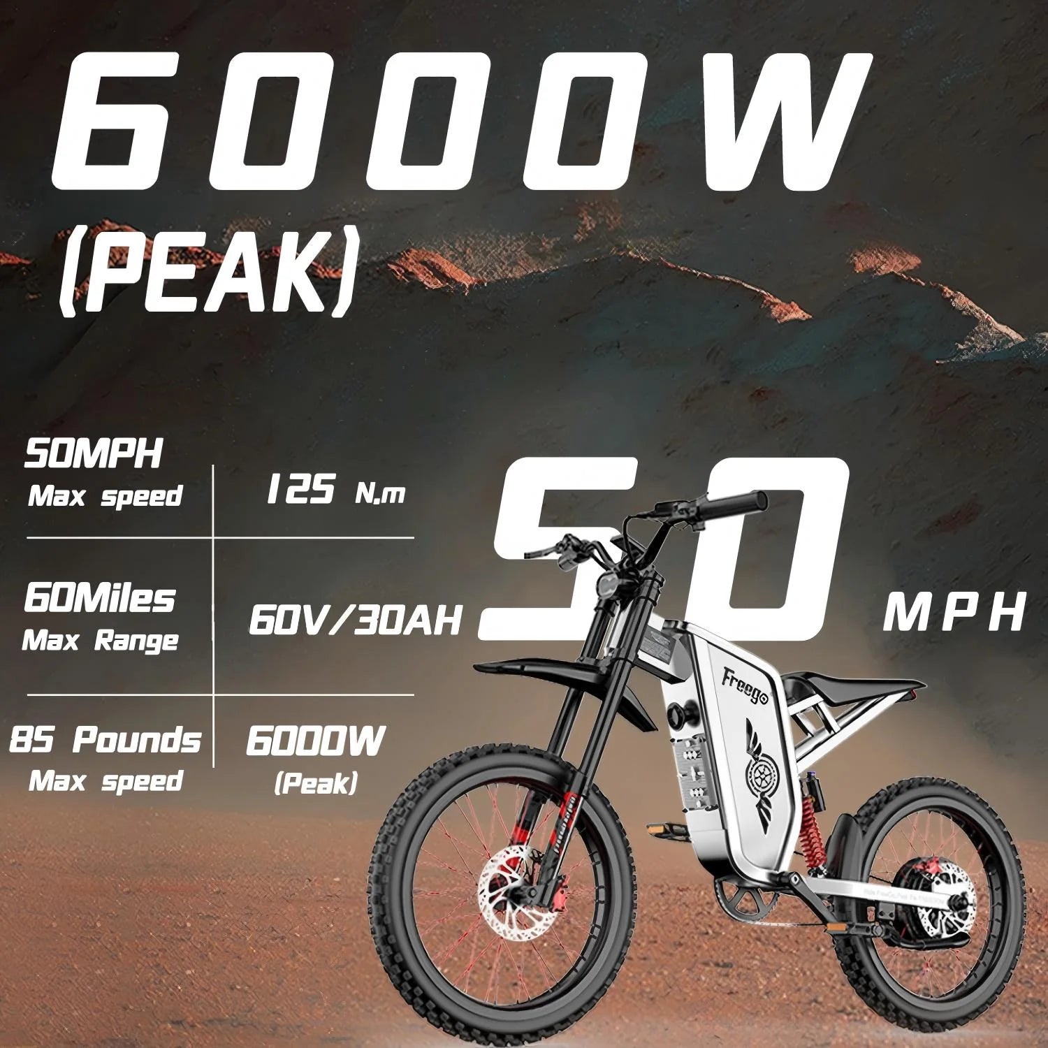 6000W(Peak) Motor 60V/30ah Battery Freego X2pro Electric Motorcycle for Adults, Electric Bike - Product image 10