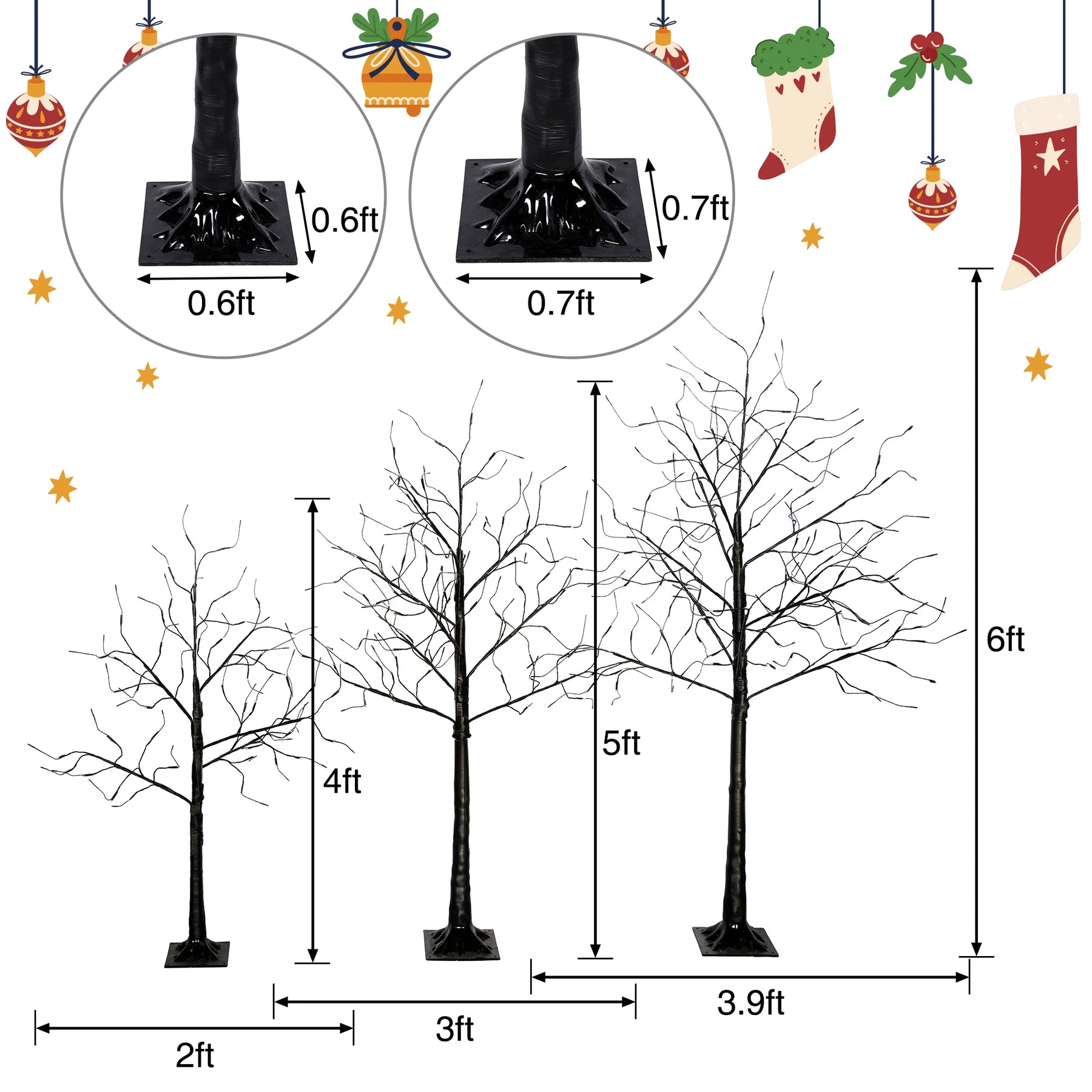 AECOJOY 3 Pac Christmas Tree with Purple Lights, 4FT 5FT and 6FT, Lighted Black Tree for Halloween - Product image 3