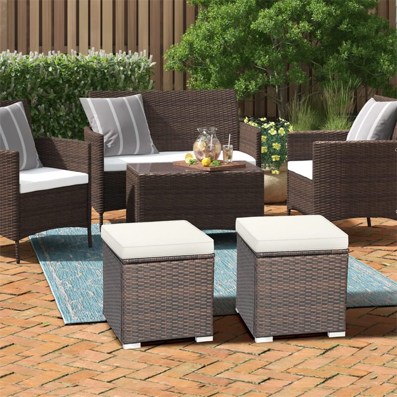 2PCS Wicker Outdoor Storage Ottomans with Removable Cushions, Multipurpose PE Rattan Footrest Side Table - Product image 55