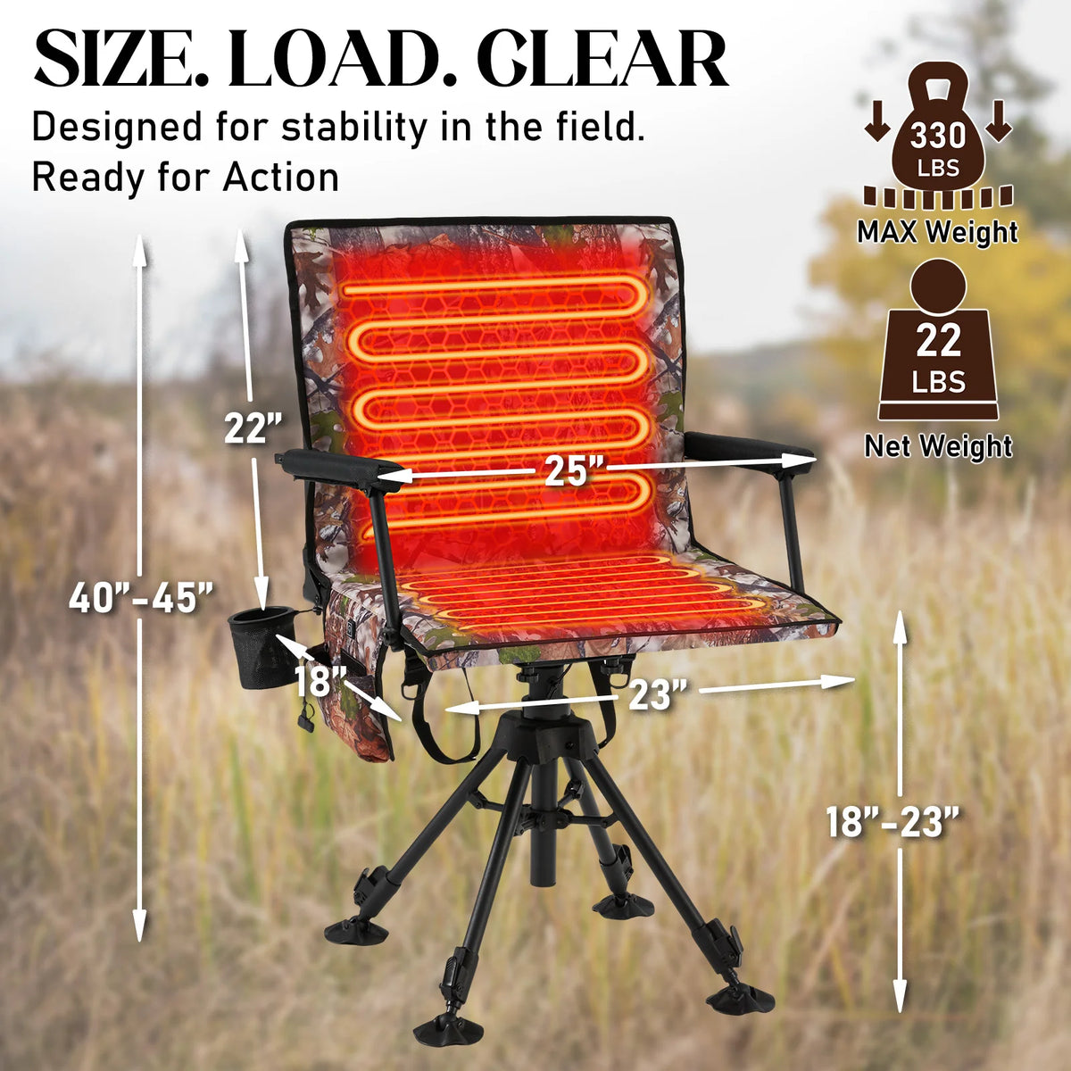 AECOJOY Heated Hunting Chair, Camouflage Pattern, Foldable Design for Cold Weather Outdoor Sports - Product image 3