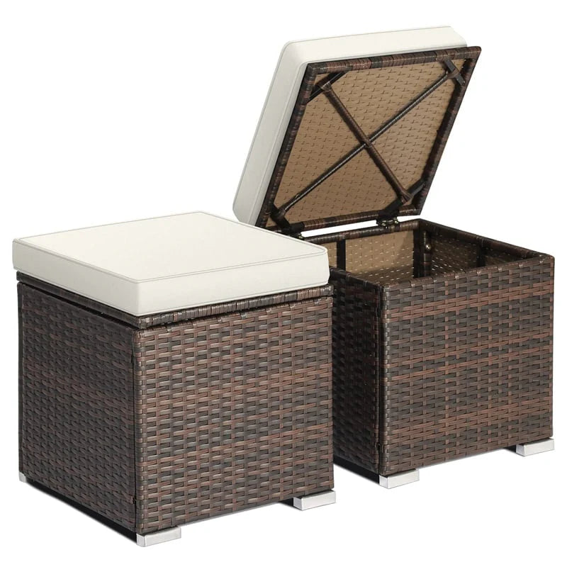 2PCS Wicker Outdoor Storage Ottomans with Removable Cushions, Multipurpose PE Rattan Footrest Side Table - Product image 47