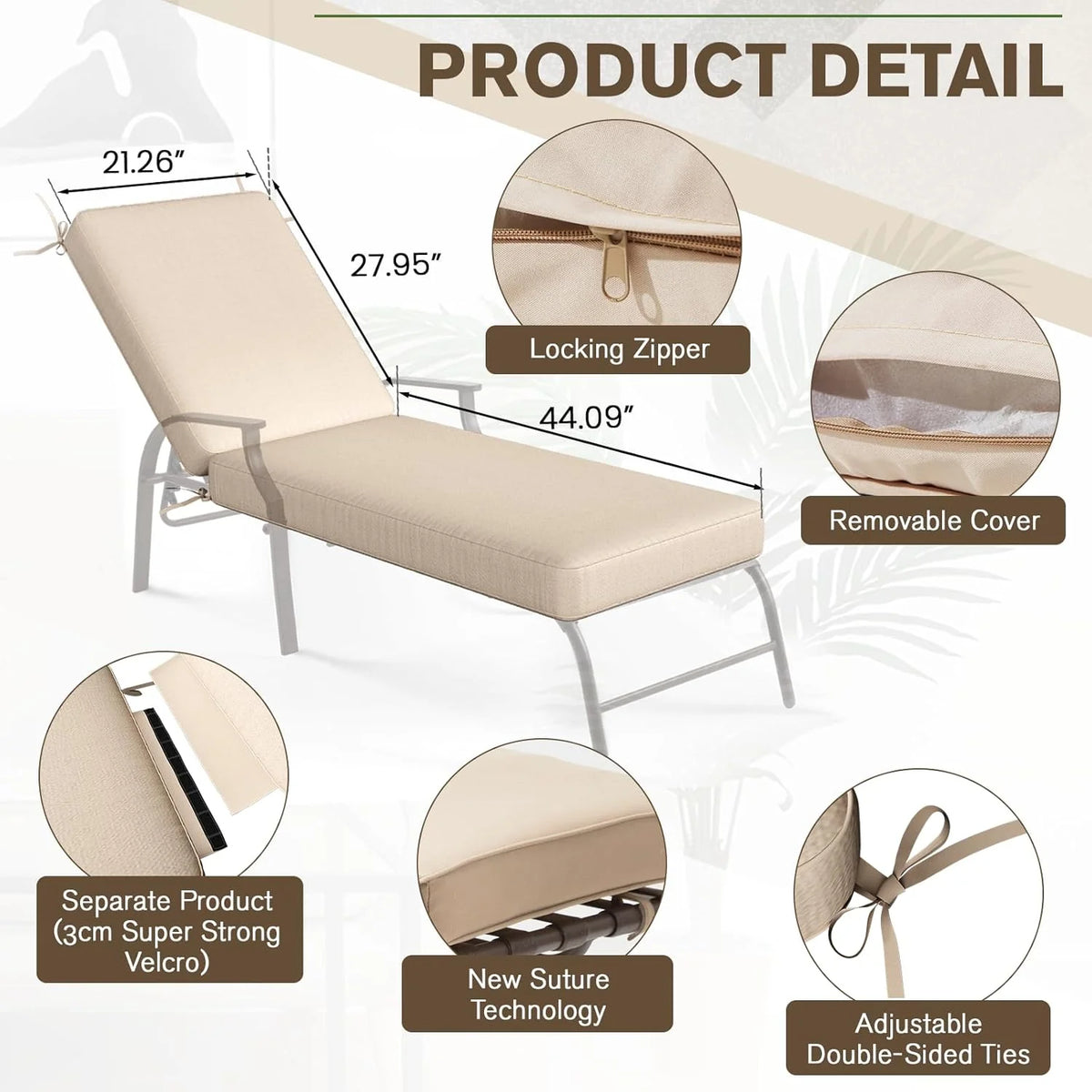 AECOJOY Chaise Lounge Cushions Outdoor Set of 2, 72x21x3 Inch Lounge Chair Cushion - Product image 12