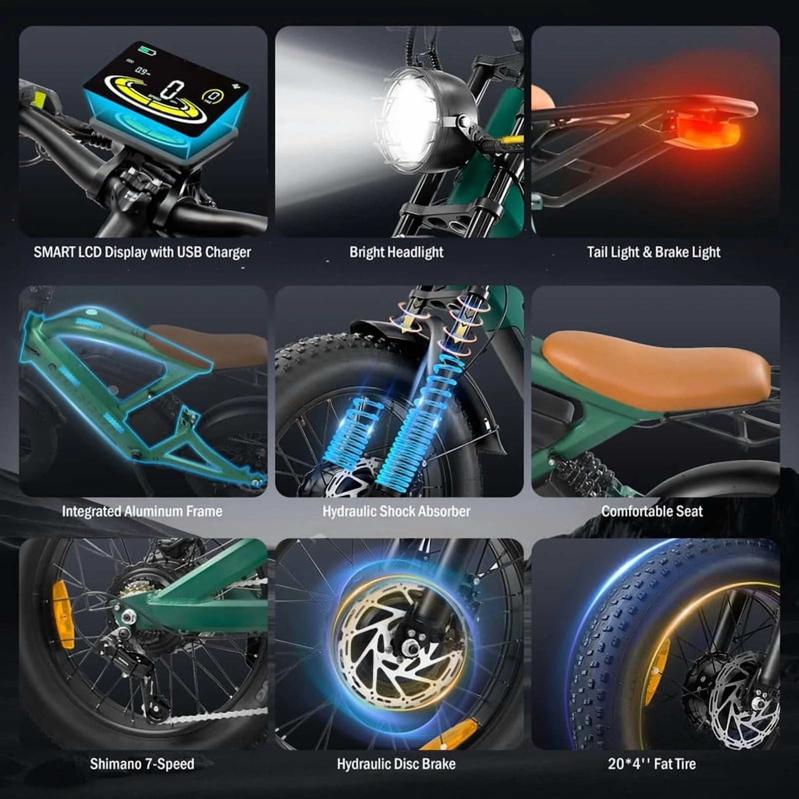 3000W(Peak) Motor 35MPH SMARTRAVEL ST202 Electric Dirt Bike for Adults, 52V50AH Dual Battery Ebike - Product image 4