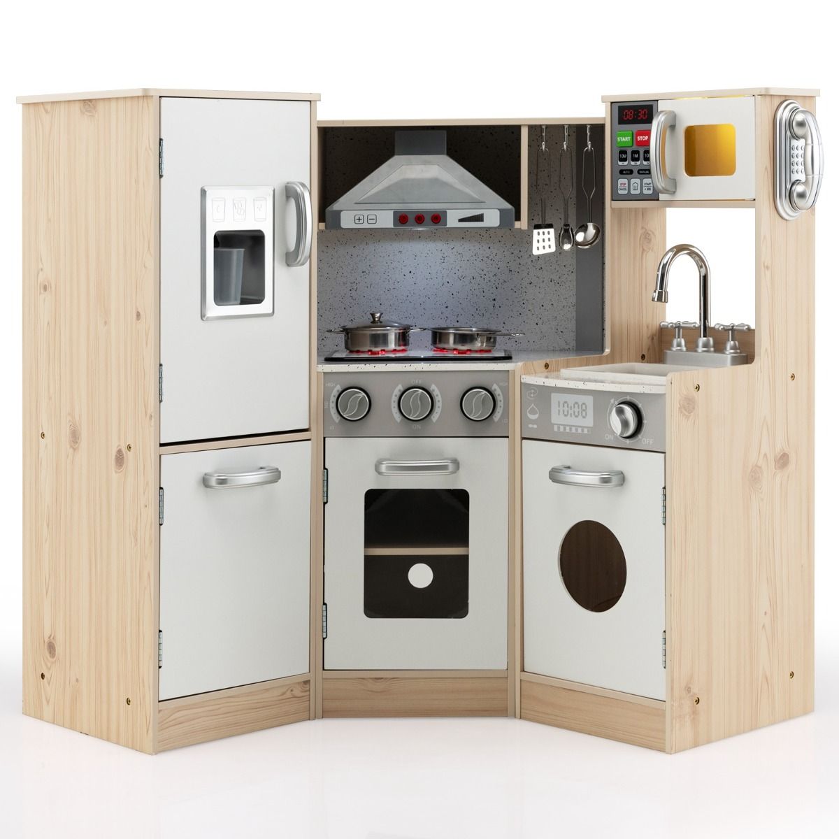 Wooden Children's Kitchen XXL Angle 105 x 49 x 85 cm (L x W x H) Complete Kitchen with Oven Washing Machine 3 Years+ -