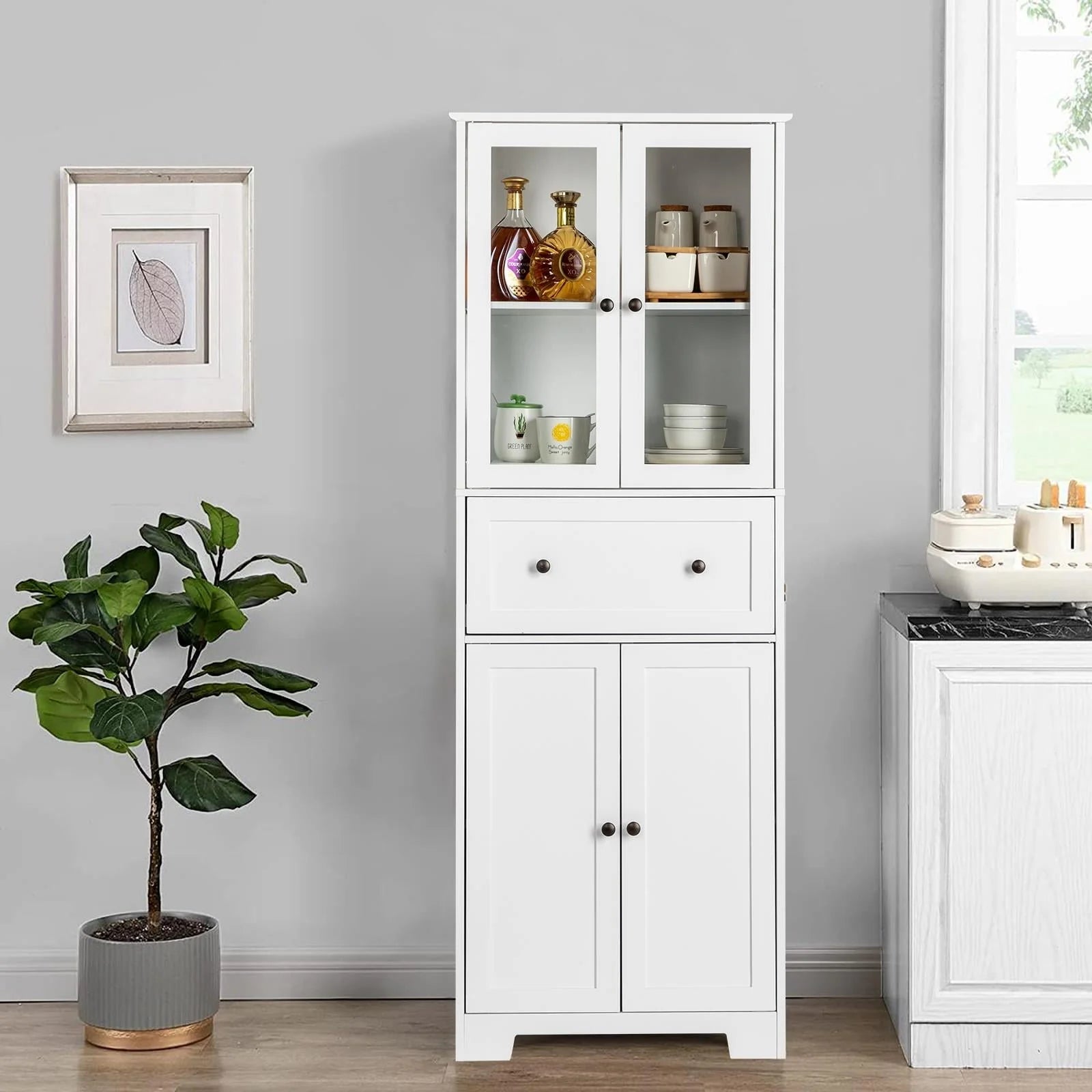 Ktaxon 64" Tall Bathroom Storage Cabinet Organizer, Freestanding Kitchen Pantry Cabinet Line Tower with 2 - Product image 4