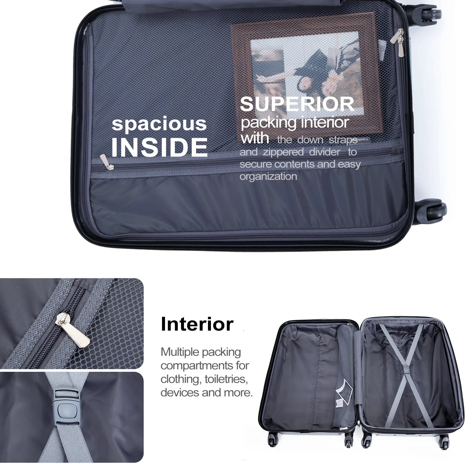 Travelhouse 3 Piece Luggage Set Expandable Hardshell Lightweight Suitcase with TSA Lock Spinner Wheels - Product image 6