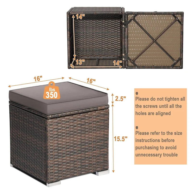 2PCS Wicker Outdoor Storage Ottomans with Removable Cushions, Multipurpose PE Rattan Footrest Side Table - Product image 22