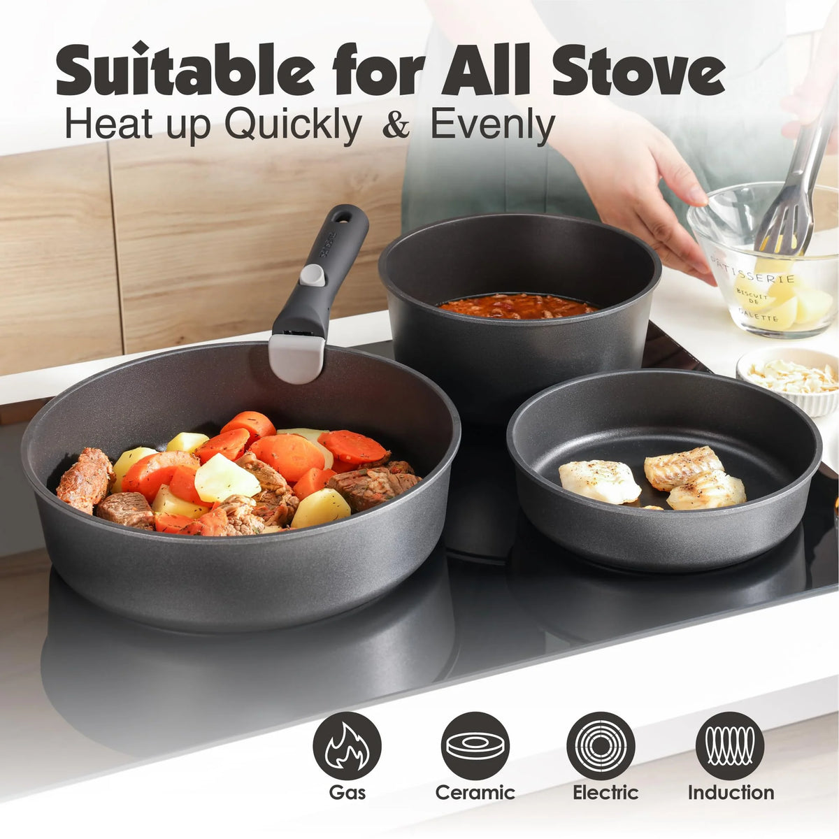SENSARTE 17 Piece Pots and Pans Set. Detachable Handle Cookware - Product image 3