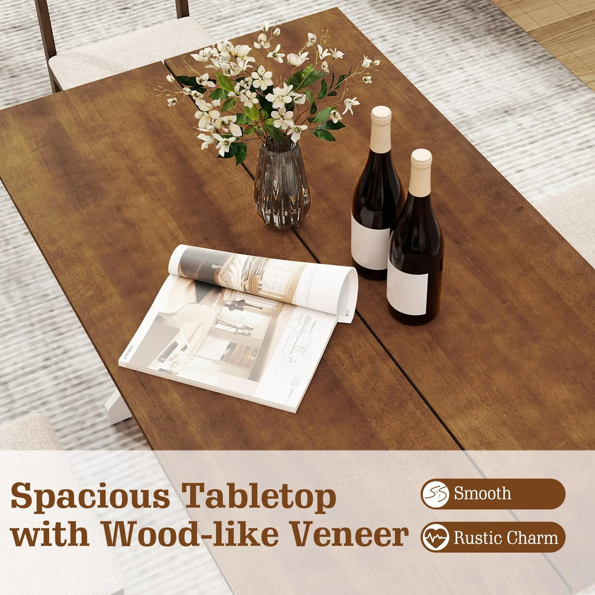 Tangkula 55 Inch Dining Table for 4-6 People Rectangular Kitchen Table with Solid Wood Trestle Base - Product image 5