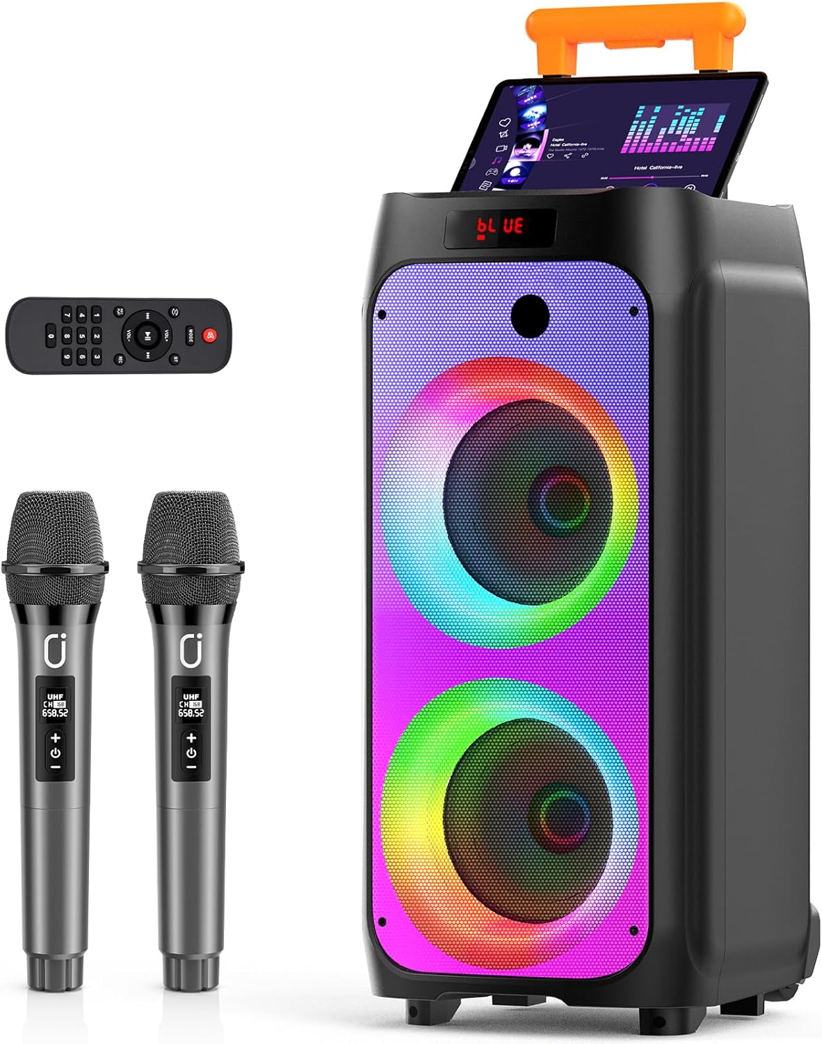 JYX Karaoke Machine for Adults, Portable Bluetooth Karaoke Speaker with 2 Wireless Microphones, Party Box Ideal for Family Gatherings/Outdoor Camping