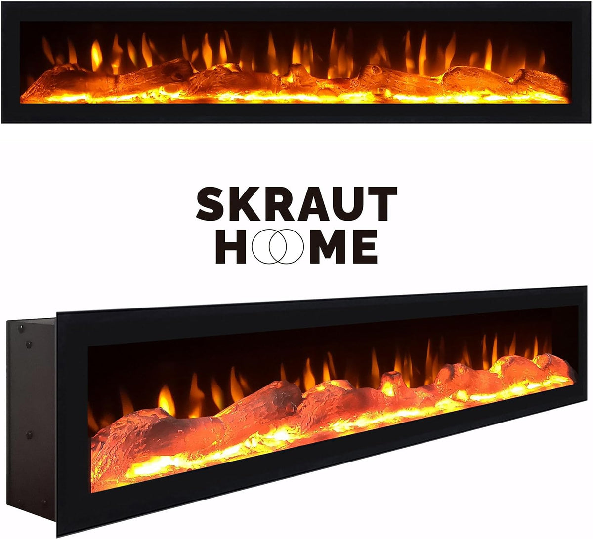 Skraut Home | TV cabinet | TV Bench | Large Storage Space | 150x57x35cm | for TVs up to 65" | Electric fireplace | Industrial Design | Modern Style | Oak