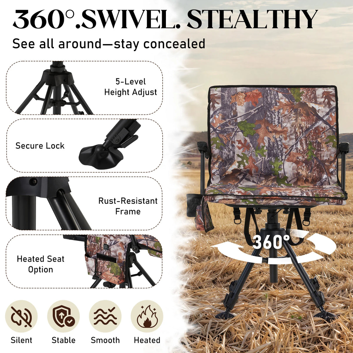 AECOJOY Heated Hunting Chair, Camouflage Pattern, Foldable Design for Cold Weather Outdoor Sports - Product image 4