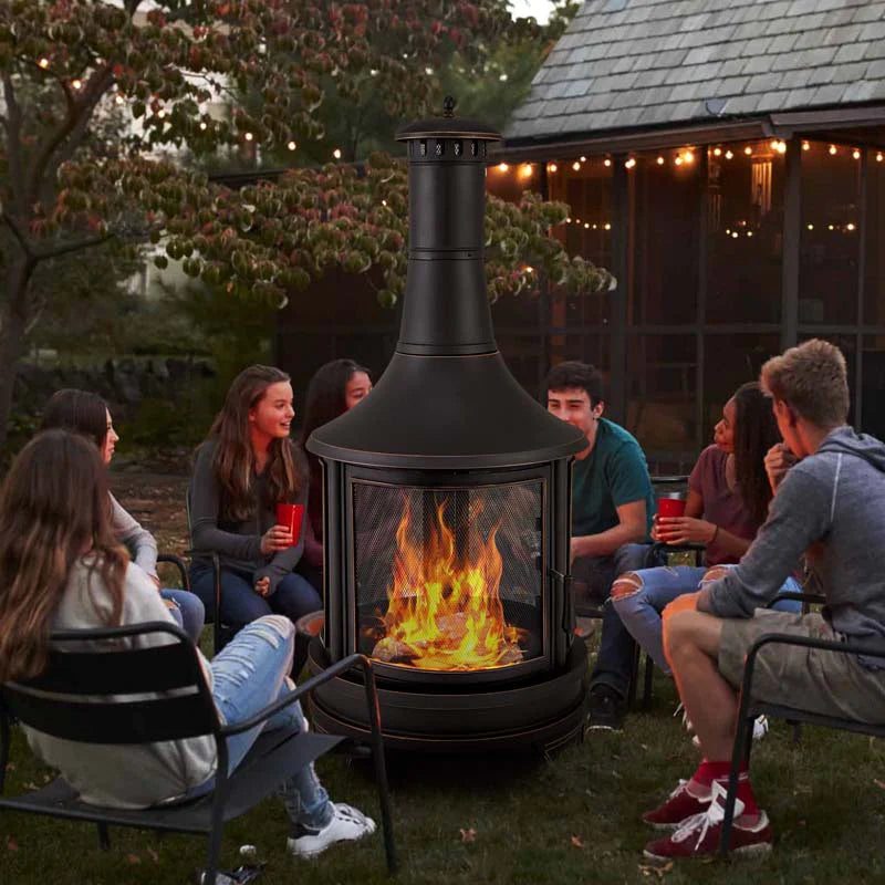 Outdoor Wood Burning Chiminea Fire Pit for Patio Backyard BBQ, 30 Inch Metal Fireplace with Grill - Product image 5