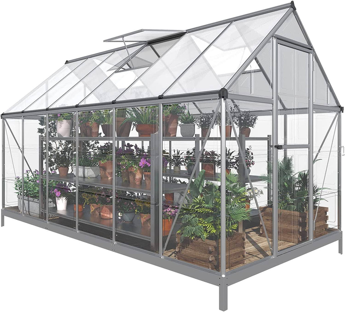 Papajet 6x12 ft Hybrid Polycarbonate Greenhouse with Lockable Hinged Door 2 Vent Window Walk-In Hobby - Product image 1