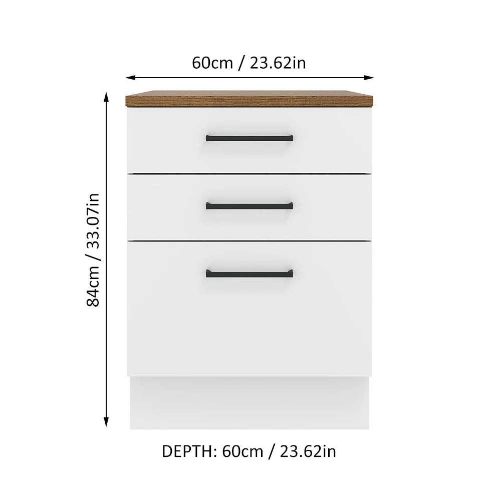 Madesa Hazel Kitchen Storage Base Cabinet with 3 Drawers 23 in Wide Engineered Wood Painted Finish Floor - Product image 2