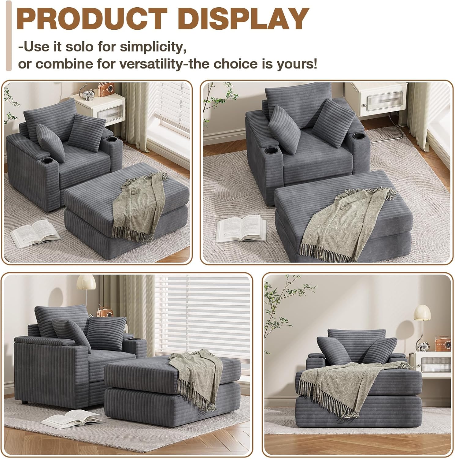 AECOJOY Chaise Lounge Chair Indoor, Oversized Sleeper Chair with Ottoman, Comfy Reading Sofa Armchair - Product image 4