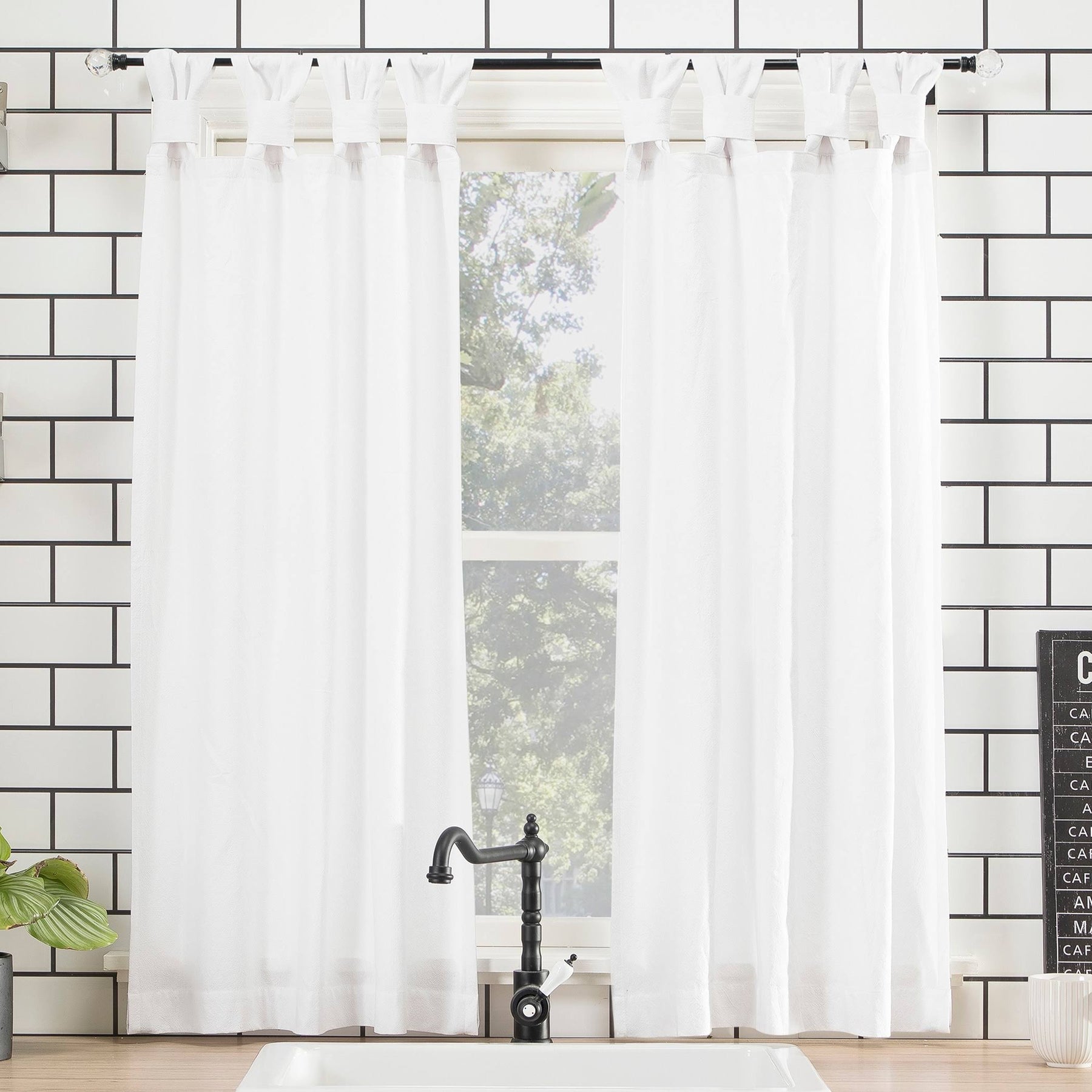 Archaeo White Washed Cotton Twist Tab Kitchen Curtain Tier - Product image 1