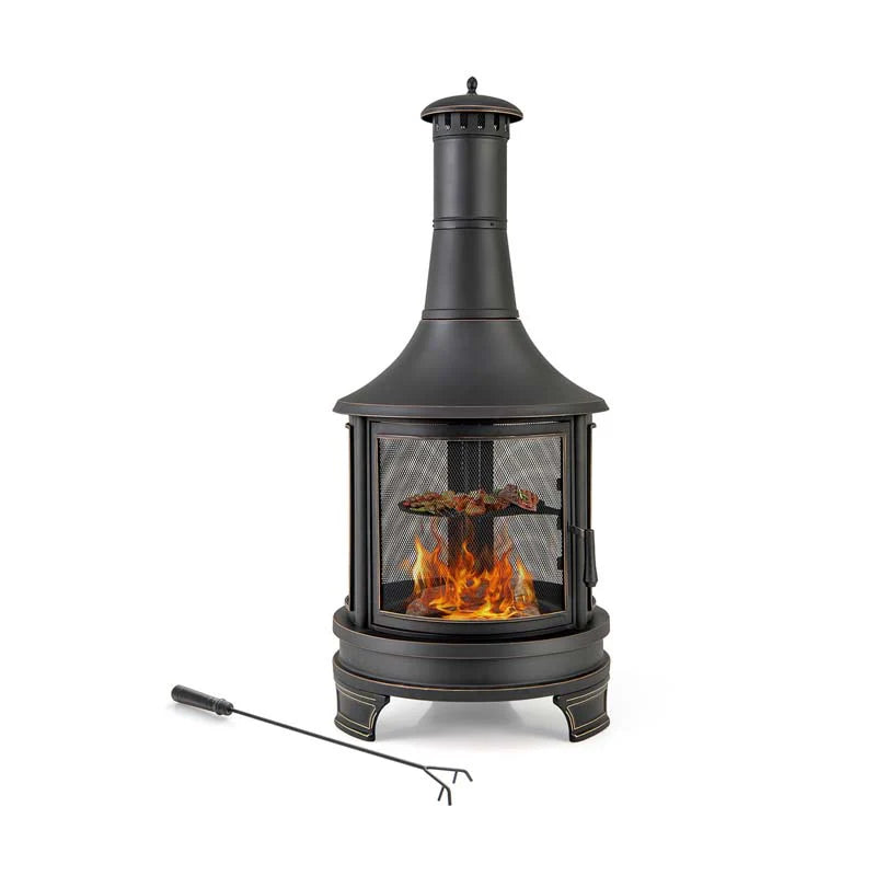 Outdoor Wood Burning Chiminea Fire Pit for Patio Backyard BBQ, 30 Inch Metal Fireplace with Grill - Product image 3
