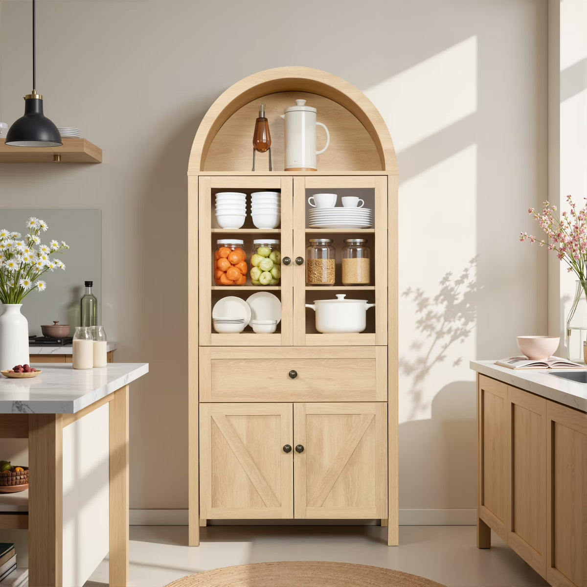 Lisonu 72" Arched Bookcase with Doors, Tall Dome Display Cabinet with Storage for Living Room or Home - Product image 1