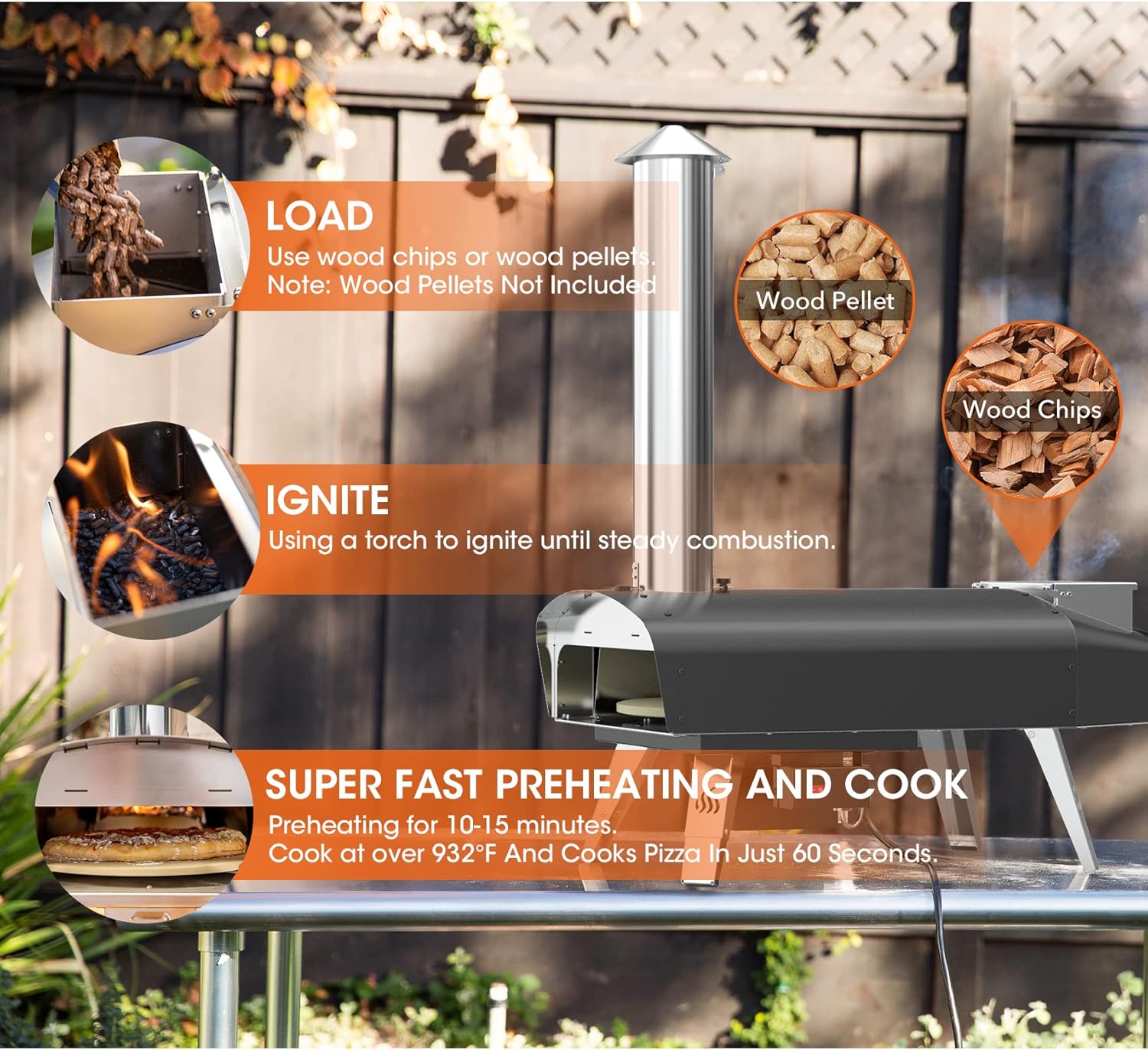 Mimiuo Black Pizza Oven with Charcoal Pellet, Premium Wood Oven for Garden with Automatic Rotation System, with Shovel and Pizza Stone (Tisserie W-Oven Series)