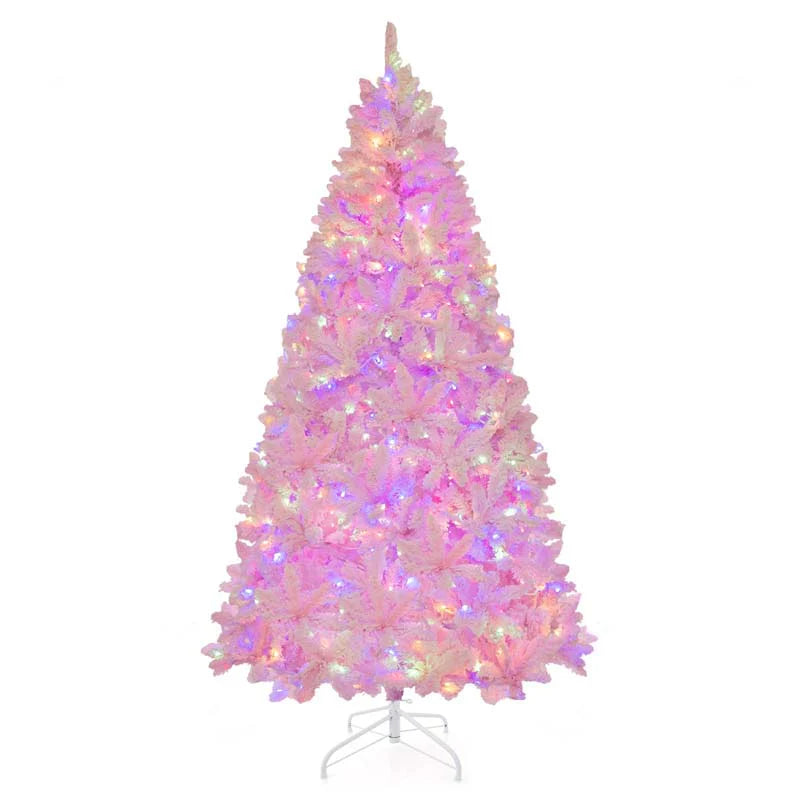 7 FT Pre-lit Pink Artificial Christmas Tree, Hinged Snow Flocked Holiday Tree with 1200 Tips - Product image 2