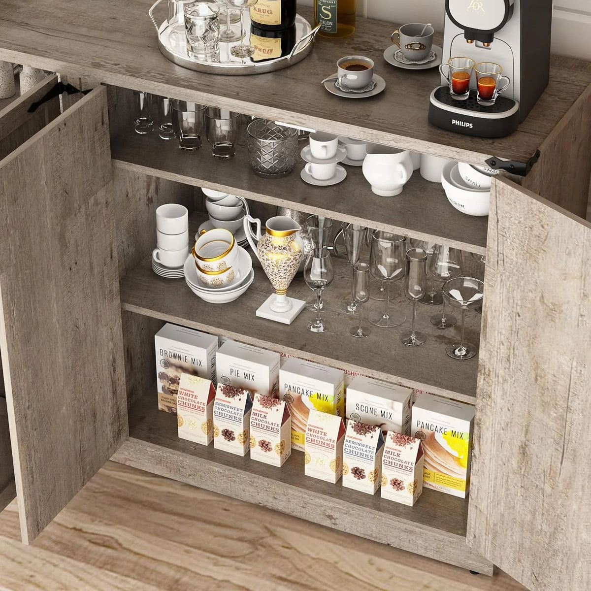 71" Tall Farmhouse Kitchen Pantry Cabinet, 5 Layers Storage Cabinet with Adjustable Shelves, Farmhouse Pantry Cabinet with 4 Barn Doors for Kitchen, Dining Room, Bathroom, Living Room, Rustic White