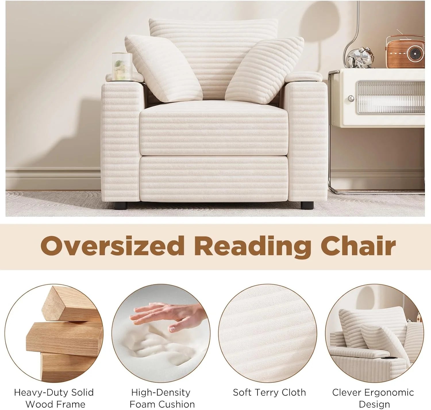 AECOJOY Chaise Lounge Chair Indoor, Oversized Sleeper Chair with Ottoman, Comfy Reading Sofa Armchair - Product image 15