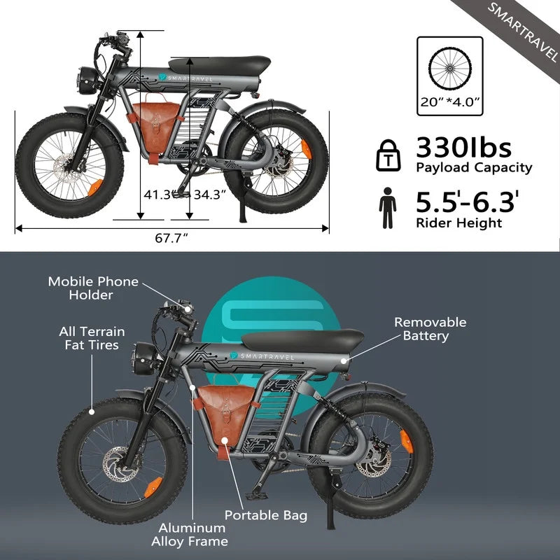 3000W(Peak) Motor 35MPH SMARTRAVEL ST202 Electric Dirt Bike for Adults, 52V50AH Dual Battery Ebike - Product image 24