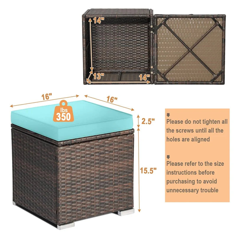 2PCS Wicker Outdoor Storage Ottomans with Removable Cushions, Multipurpose PE Rattan Footrest Side Table - Product image 32