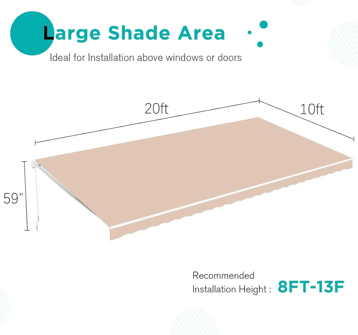 AECOJOY 20'x10' Manual Retractable Awning Sun Shade, Patio Awning Canopy - Product image 6