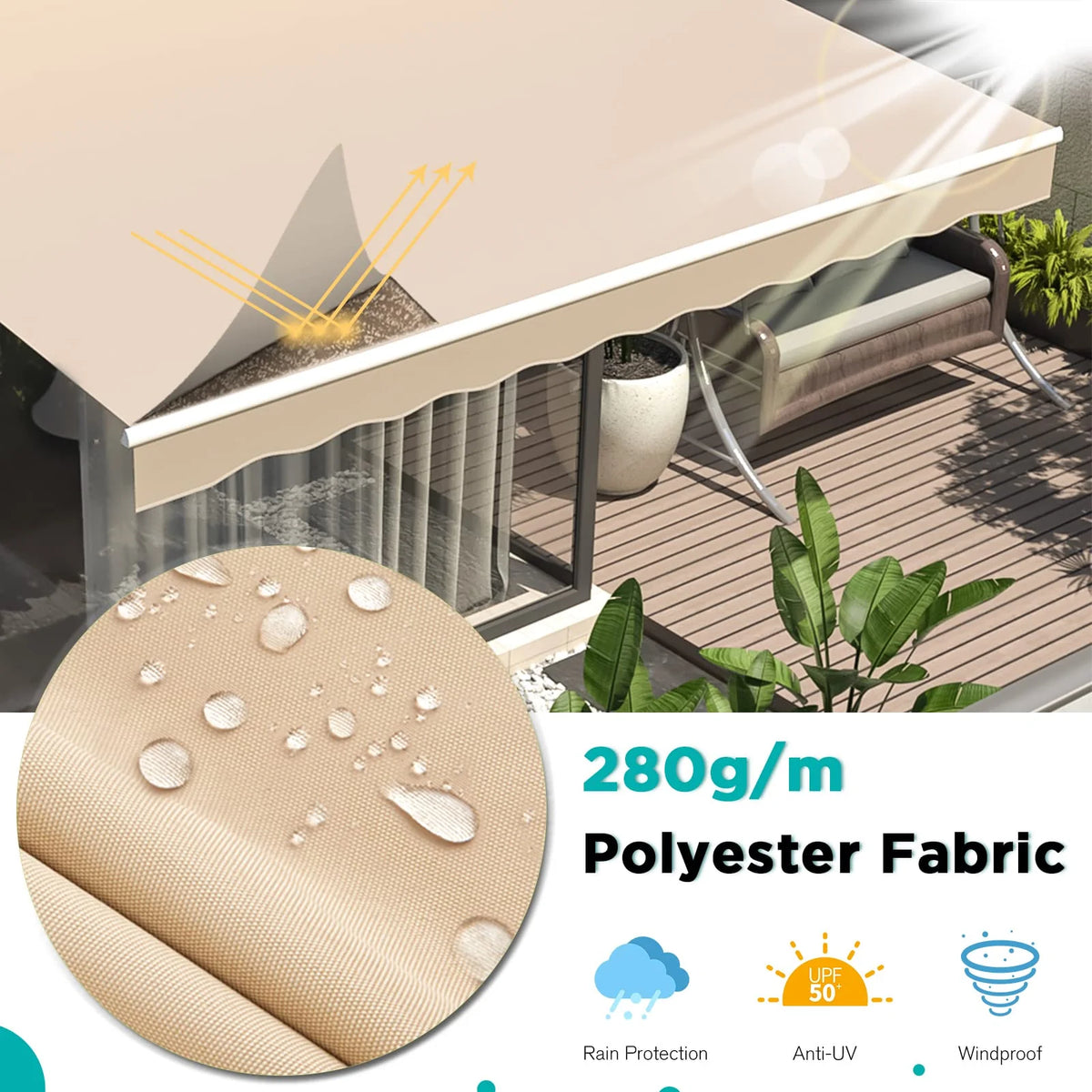 AECOJOY 20'x10' Manual Retractable Awning Sun Shade, Patio Awning Canopy - Product image 9