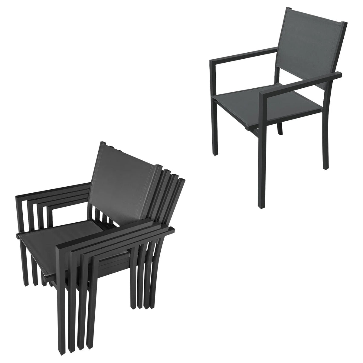 LAMPEDUSA extendable garden furniture in gray textilene 8 places - anthracite aluminum -