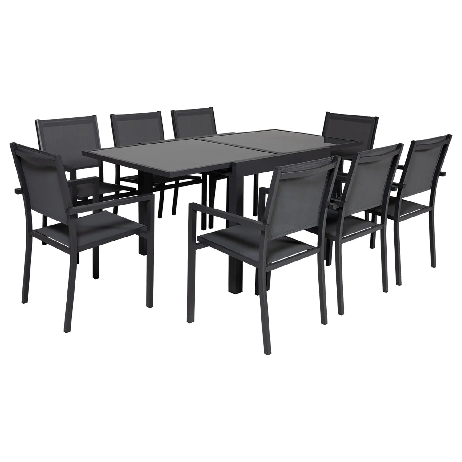 LAMPEDUSA extendable garden furniture in gray textilene 8 places - anthracite aluminum -