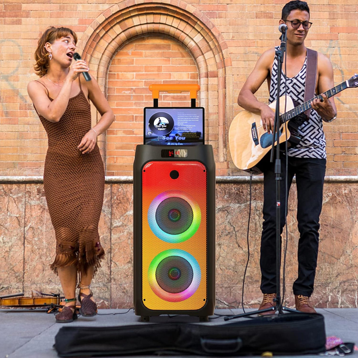 JYX Karaoke Machine for Adults, Portable Bluetooth Karaoke Speaker with 2 Wireless Microphones, Party Box Ideal for Family Gatherings/Outdoor Camping