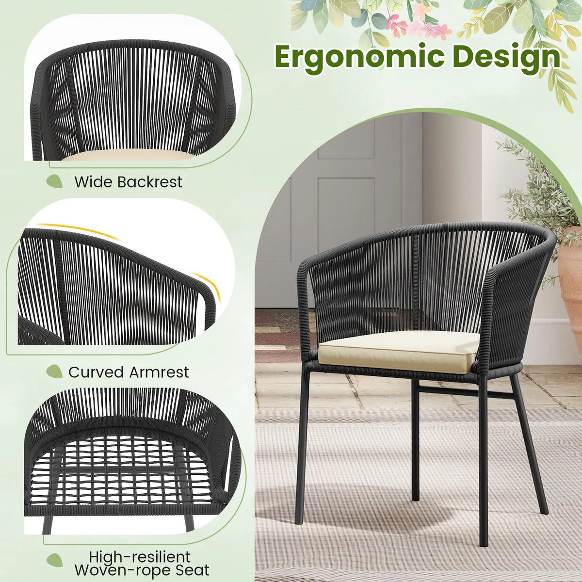 Tangkula Patio Chairs Set of 4 Upholstered Accent Chairs w/Curved Backrest - Product image 5