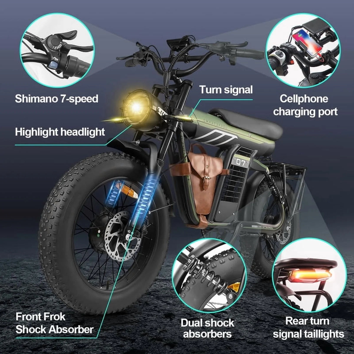 3000W(Peak) Motor 35MPH SMARTRAVEL ST202 Electric Dirt Bike for Adults, 52V50AH Dual Battery Ebike - Product image 11