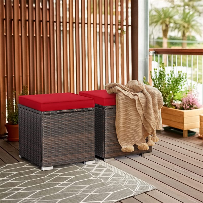 2PCS Wicker Outdoor Storage Ottomans with Removable Cushions, Multipurpose PE Rattan Footrest Side Table - Product image 58