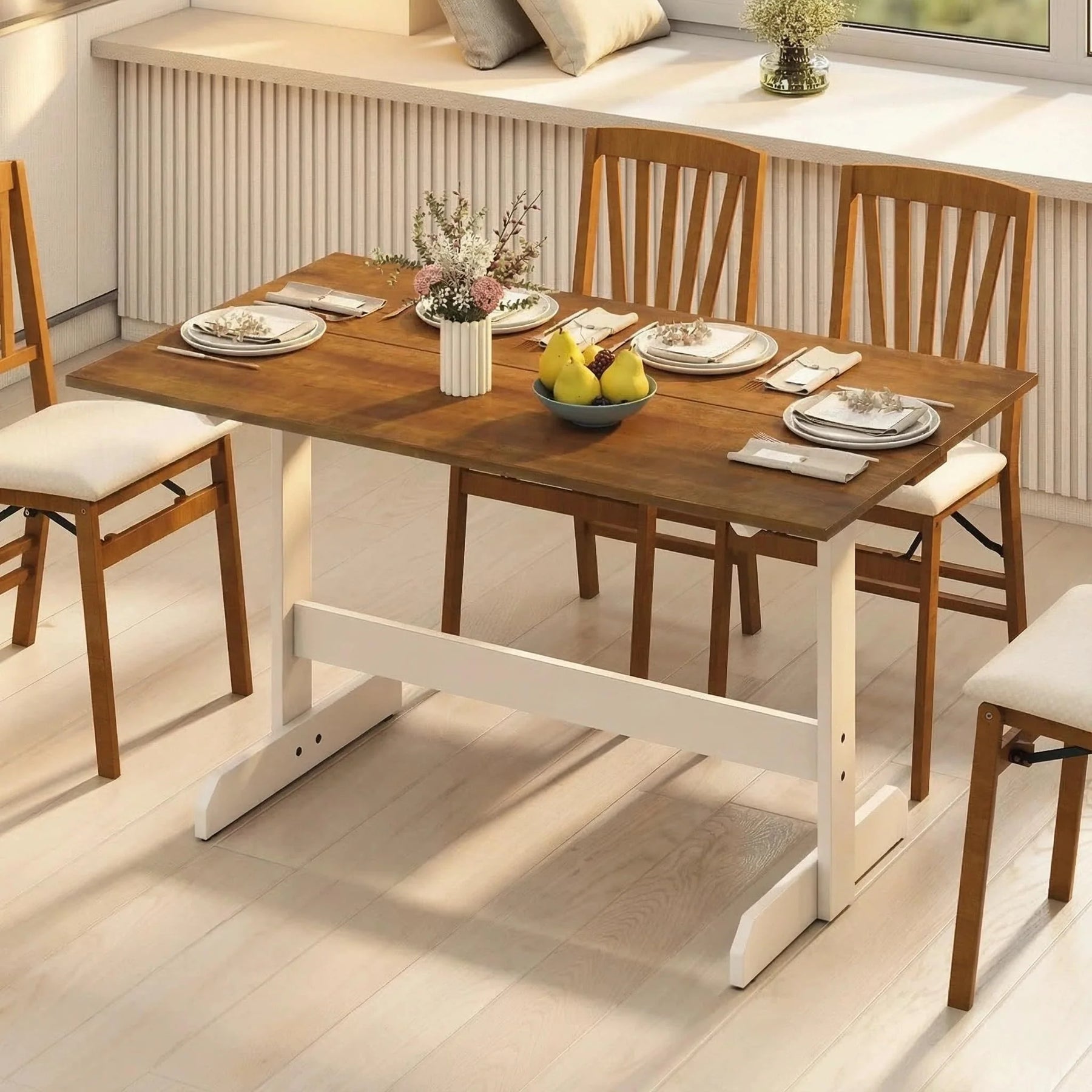 Tangkula 55 Inch Dining Table for 4-6 People Rectangular Kitchen Table with Solid Wood Trestle Base - Product image 1