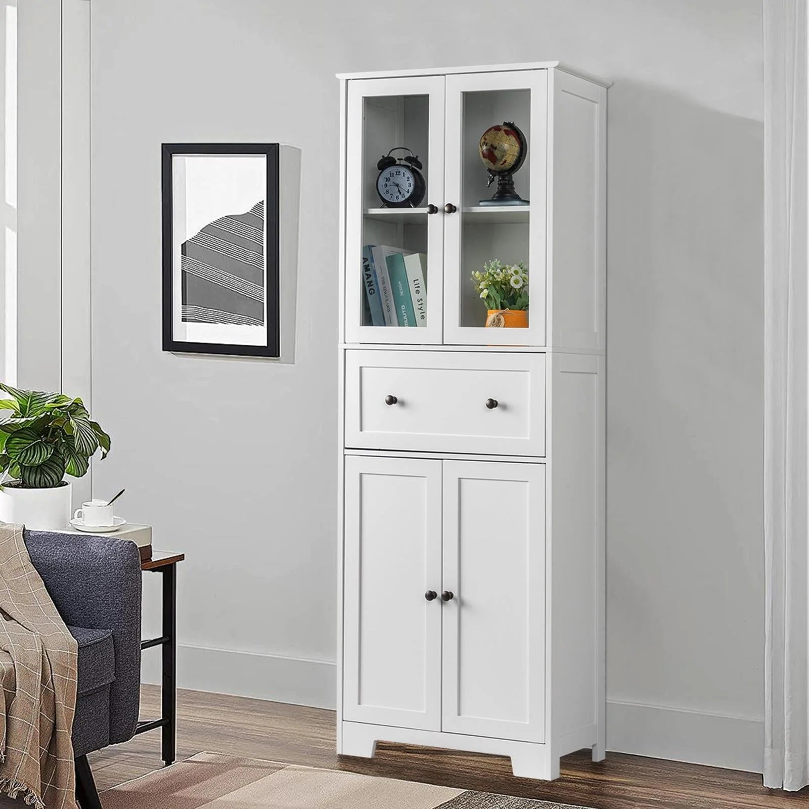 Ktaxon 64" Tall Bathroom Storage Cabinet Organizer, Freestanding Kitchen Pantry Cabinet Line Tower with 2 - Product image 5