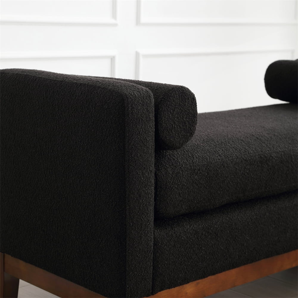 53.5"w Elegant Upholstered Bench with Wood Legs & Round Pillows, Comfy Boucle Fabric Footrest with Arms - Product image 19