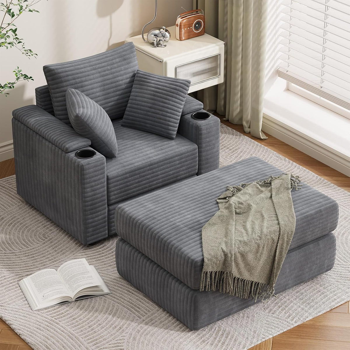 AECOJOY Chaise Lounge Chair Indoor, Oversized Sleeper Chair with Ottoman, Comfy Reading Sofa Armchair - Product image 2