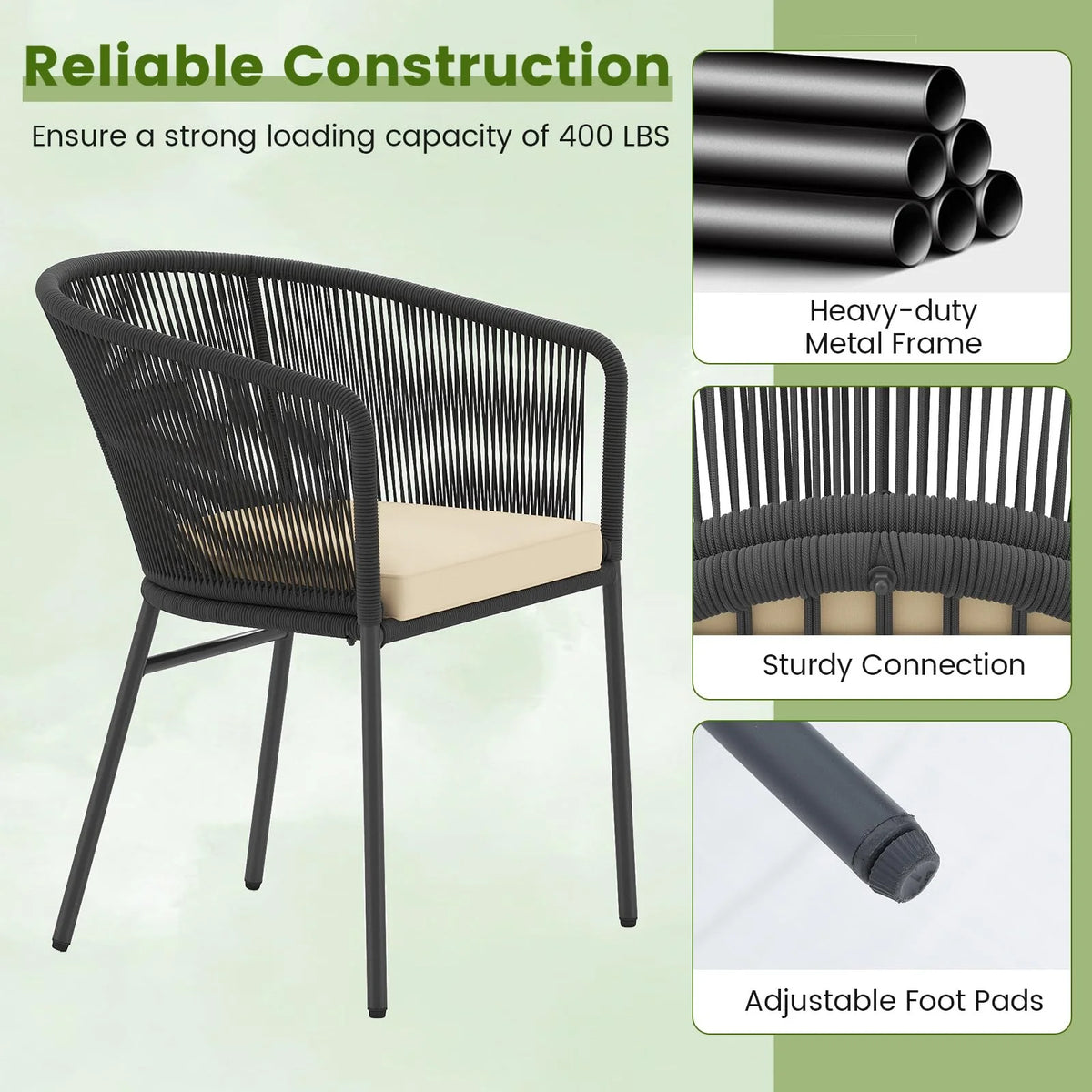 Tangkula Patio Chairs Set of 4 Upholstered Accent Chairs w/Curved Backrest - Product image 6