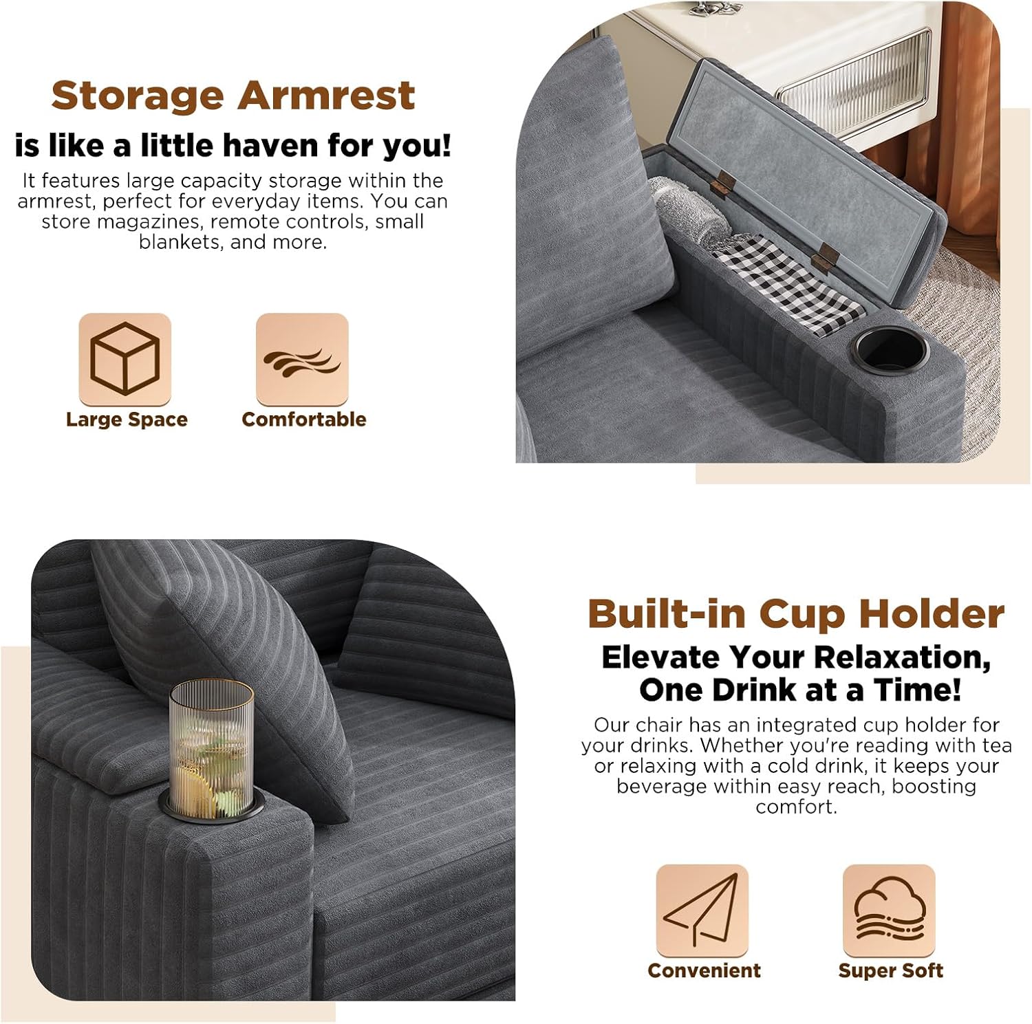AECOJOY Chaise Lounge Chair Indoor, Oversized Sleeper Chair with Ottoman, Comfy Reading Sofa Armchair - Product image 5