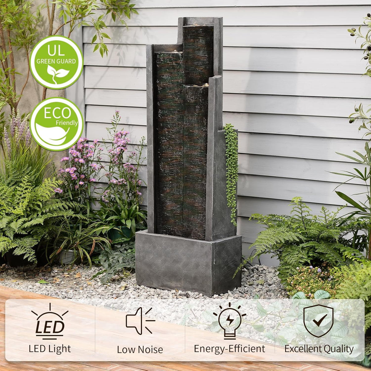 Outdoor Modern Waterfall Fountain Water Fall Fountains with LED Lights for Garden, Patio, Backyard, Deck - Product image 5