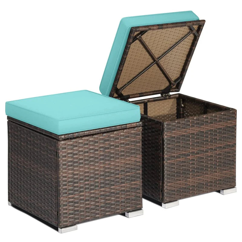 2PCS Wicker Outdoor Storage Ottomans with Removable Cushions, Multipurpose PE Rattan Footrest Side Table - Product image 29